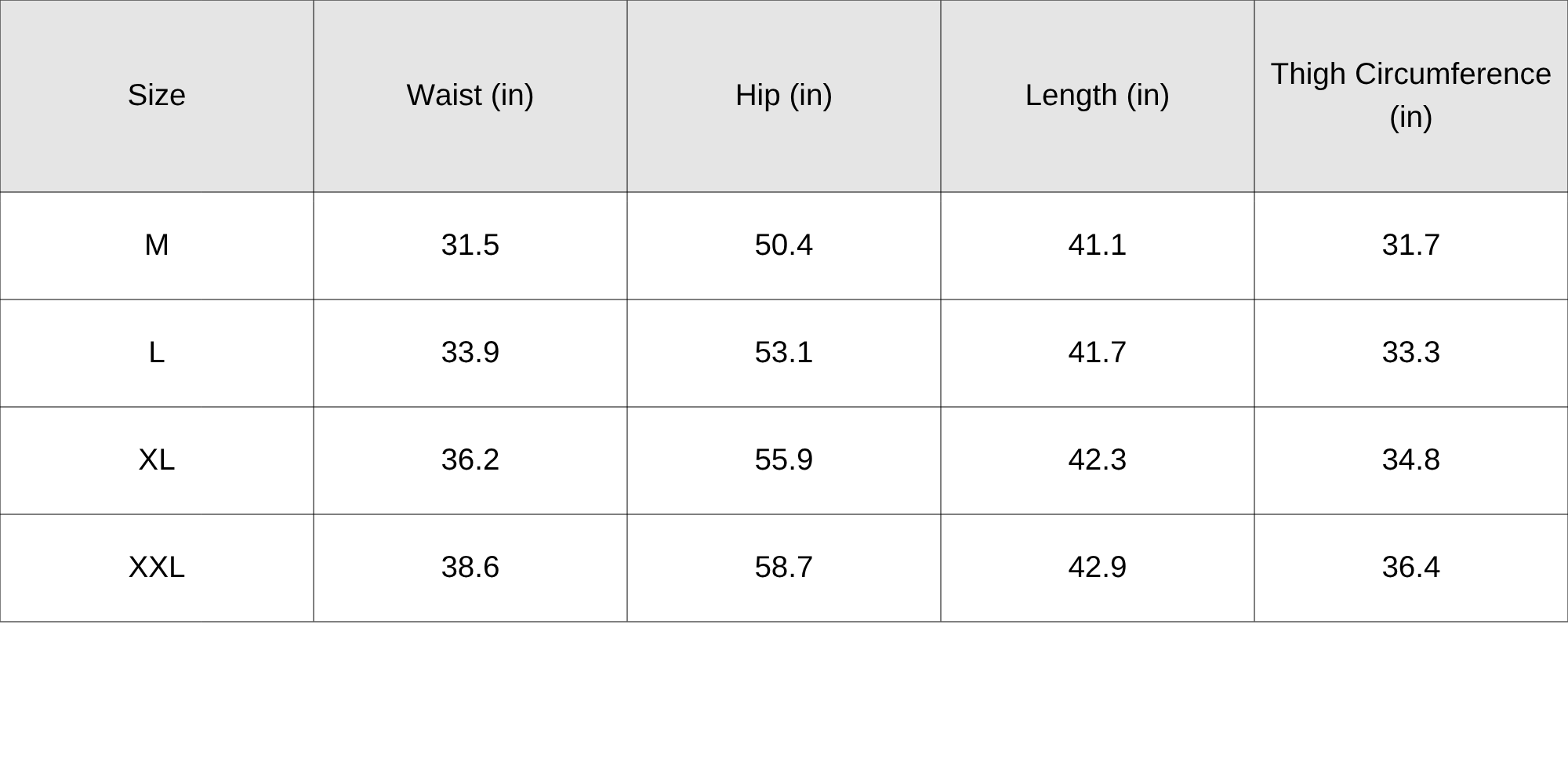Size Chart