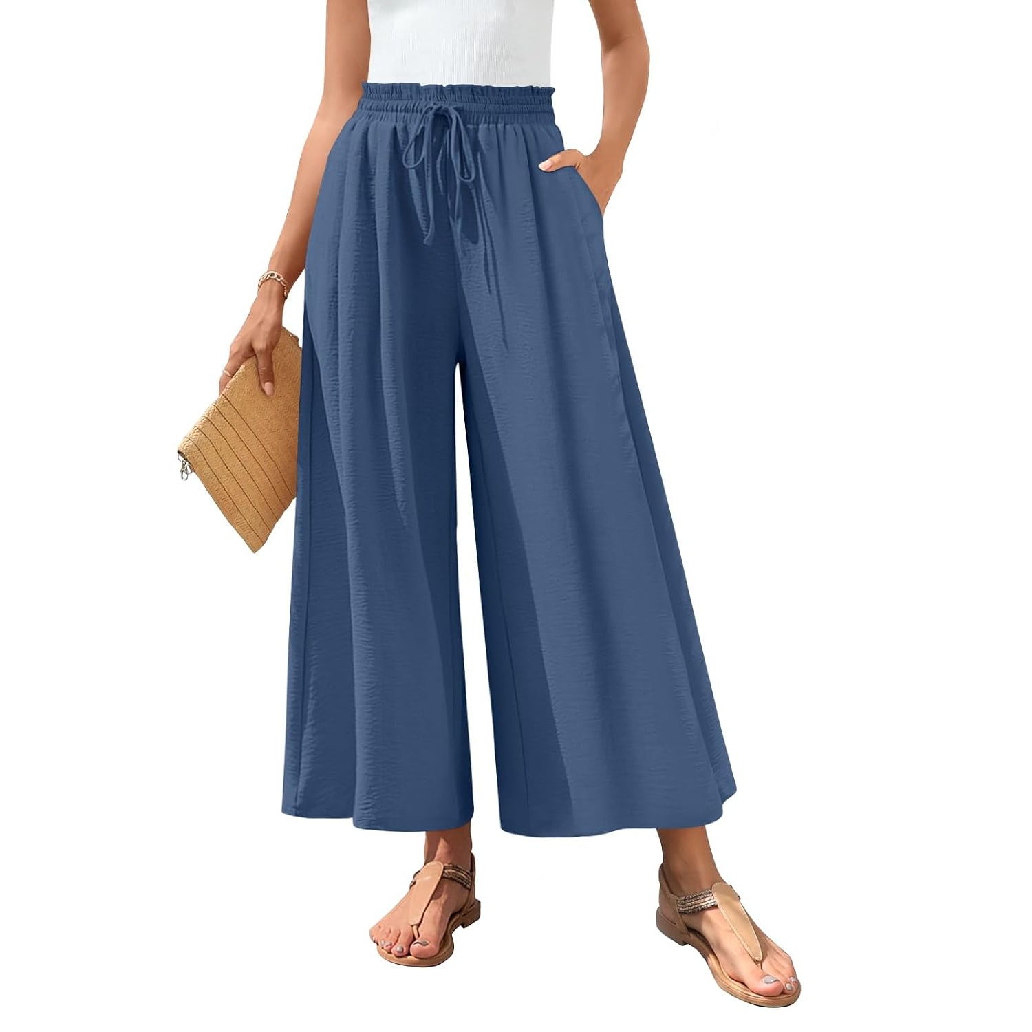 Solid Wide Palazzo Pants With Pockets For Women