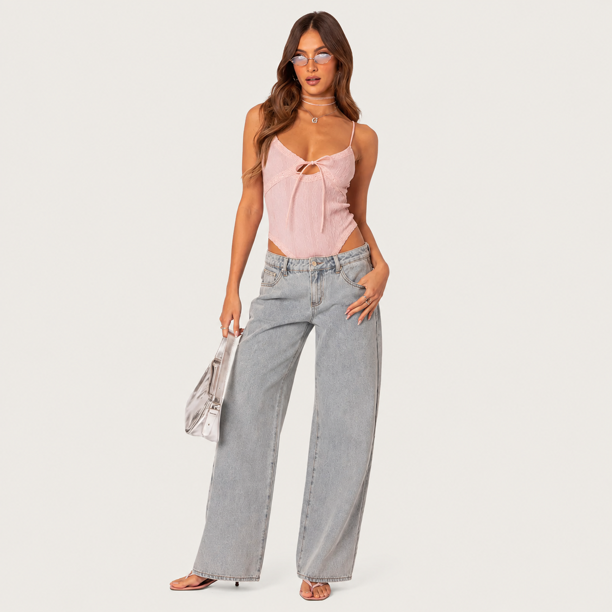 Bow Pocket Low Rise Baggy Jeans For Women
