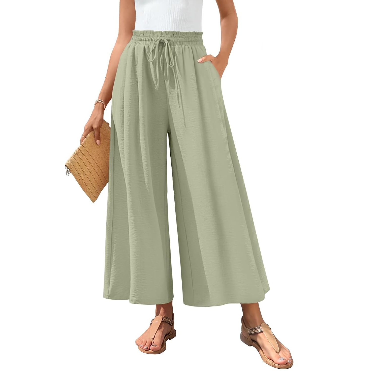 Solid Wide Palazzo Pants With Pockets For Women