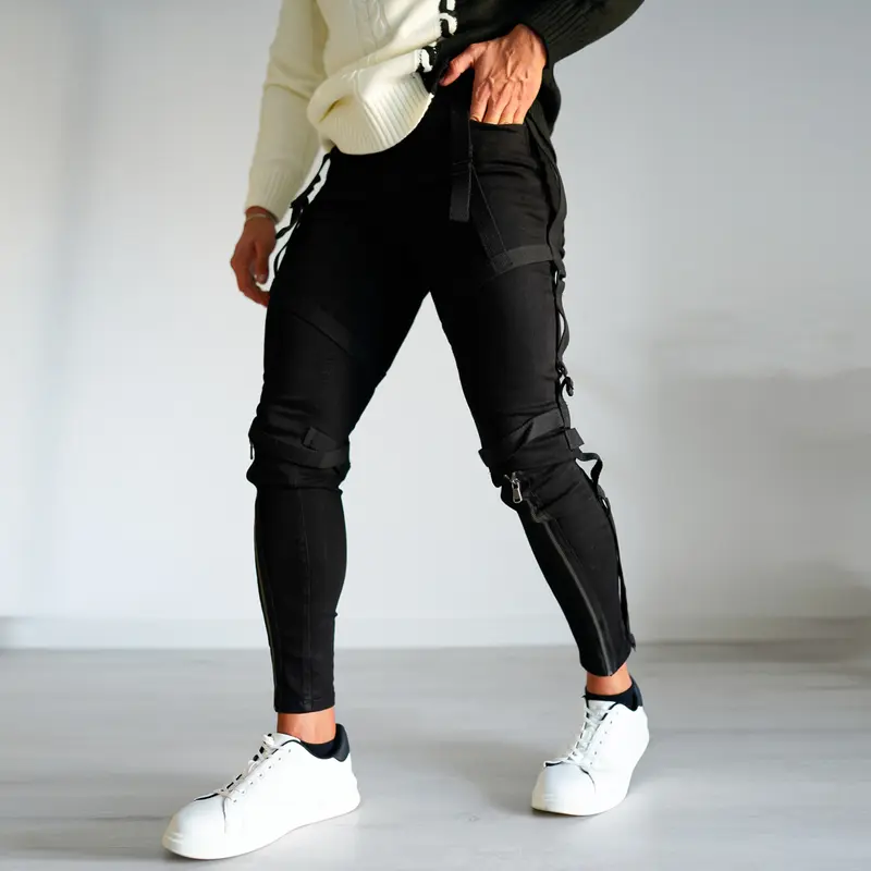  Hip Hop Tapered Slim Fit Zipper Jeans For Men
