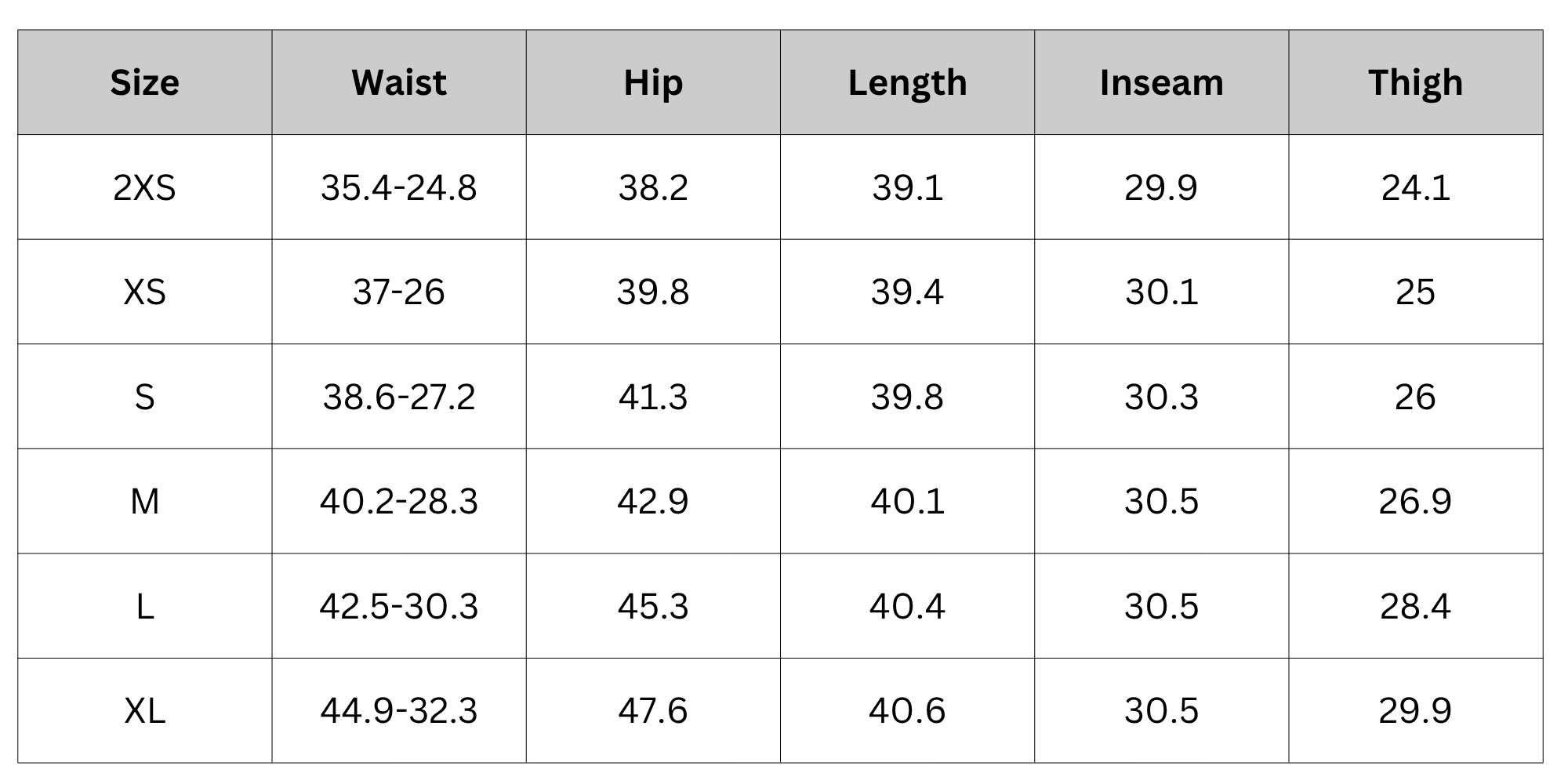 Size Chart