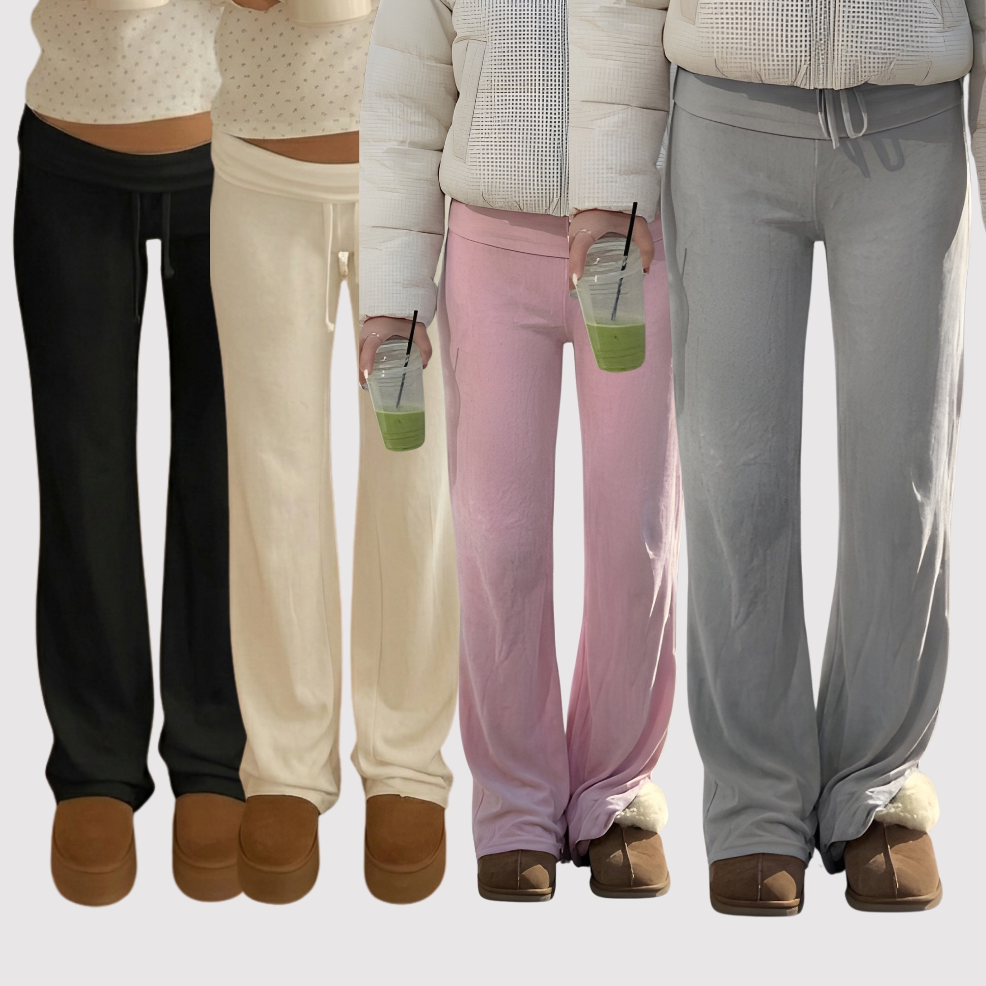 Pack Of 4 Straight Fit Casual Lounge Trousers With Drawstring For Women
