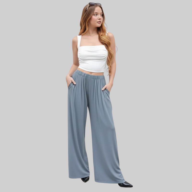 Women Palazzo Pants With Elastic Pockets