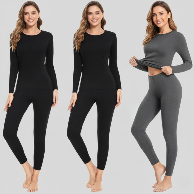 Pack Of 3 Long Johns With Fleece Lined Long Sleeves Base Layer Set For Women