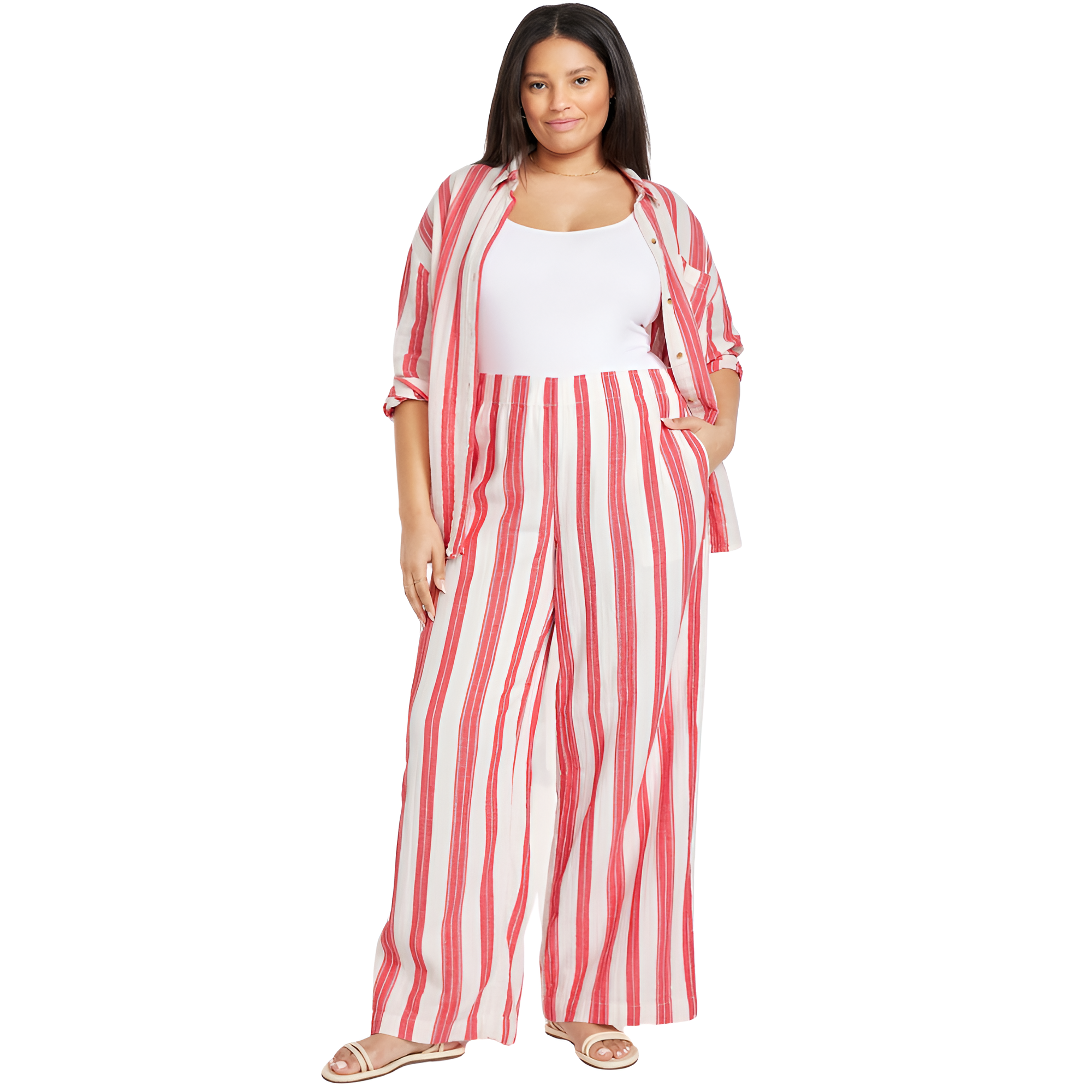 High Rise Crinkle Gauze Stripe Super Wide Pants-My Comfy Pant