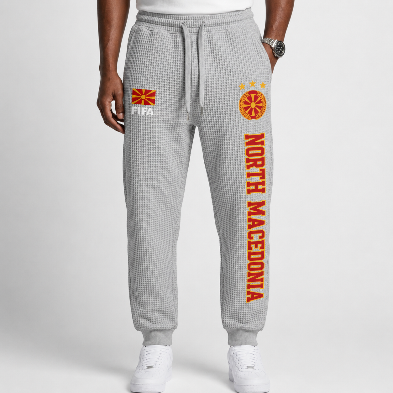 FIFA 2026 North Macedonia Printed Waffle Football Fan Pants