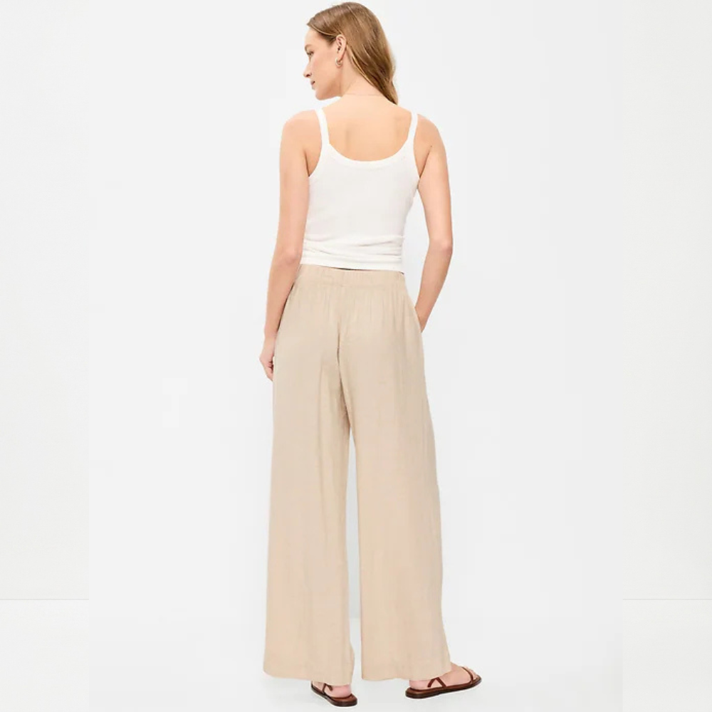 High-Waisted Linen-Blend Super Wide-Leg Pants