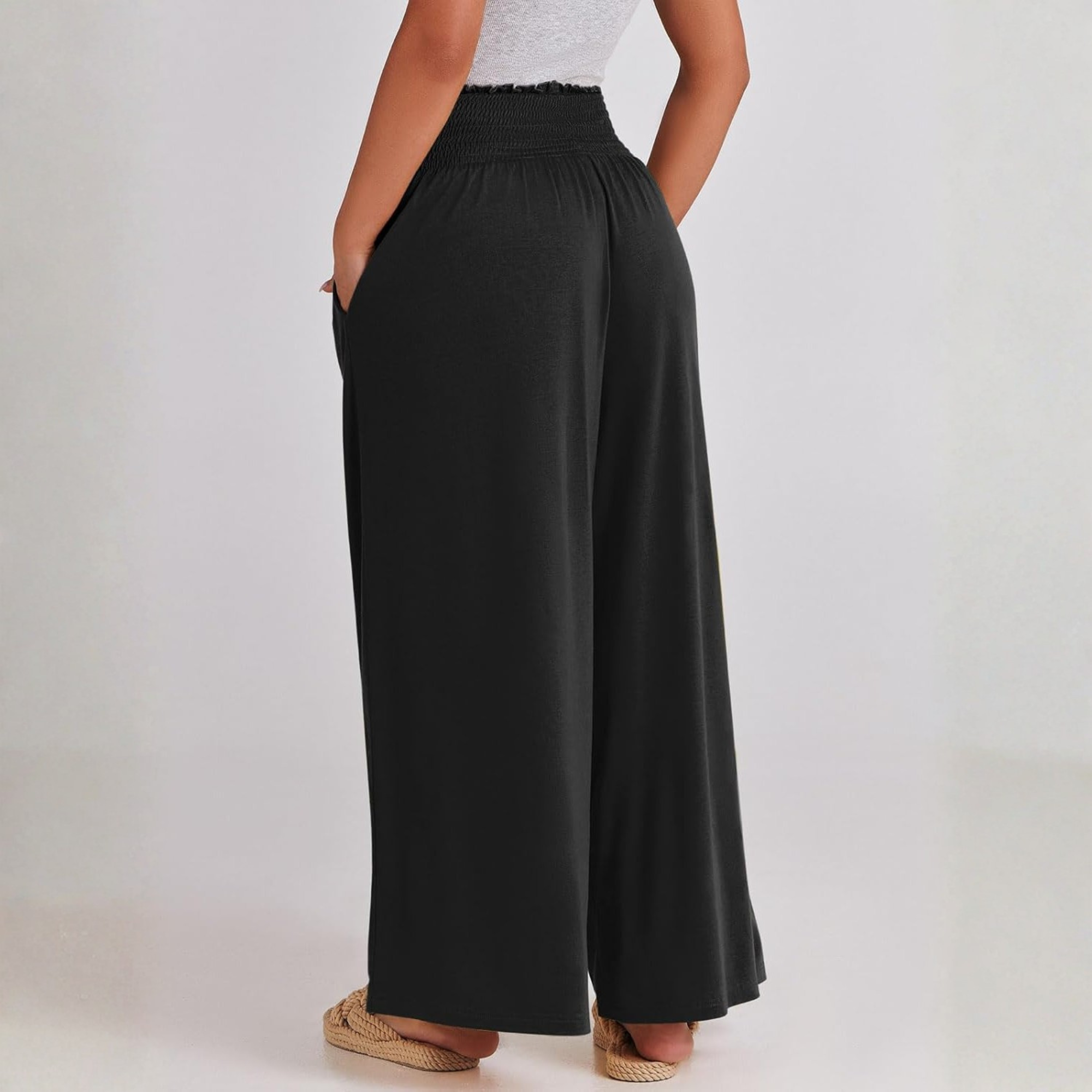 Boho Wide Leg Palazzo Lounge Pants with Pockets