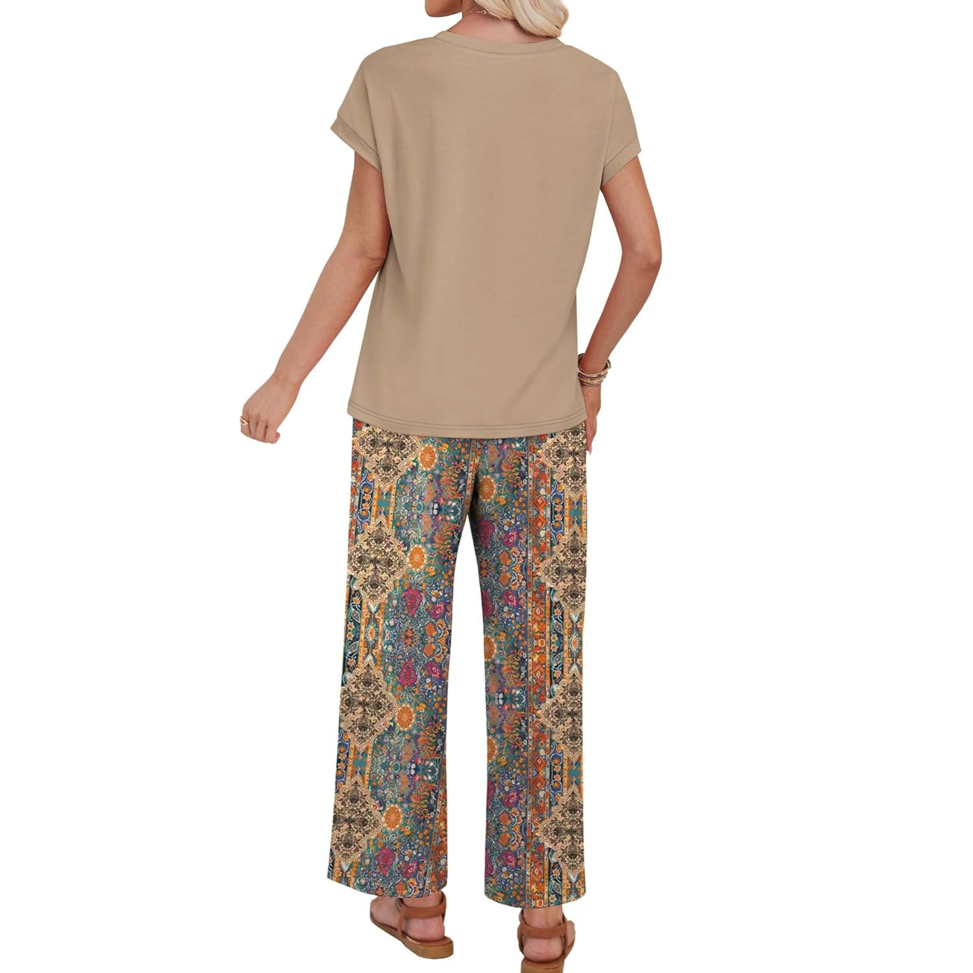 Women Two Piece Lounge Set with Wide Leg Pants