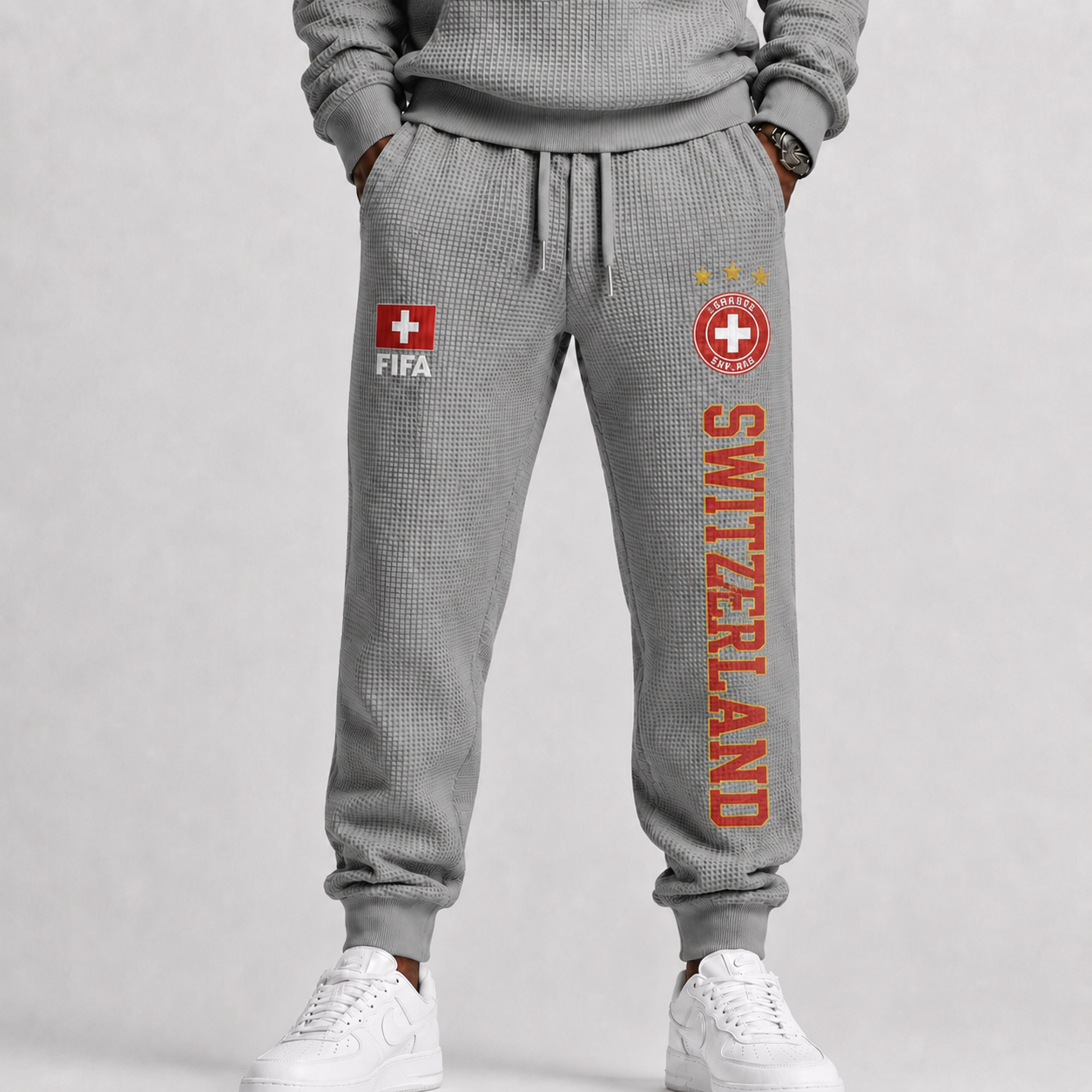 FIFA 2026 Switzerland Printed Waffle Football Fan Pants