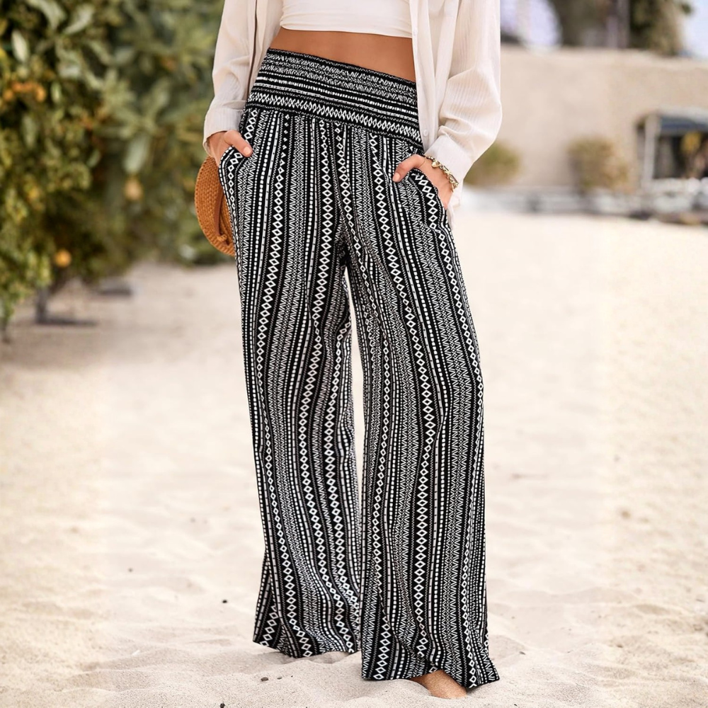Summer Boho Floral Casual Loose Palazzo Pants With Pocket