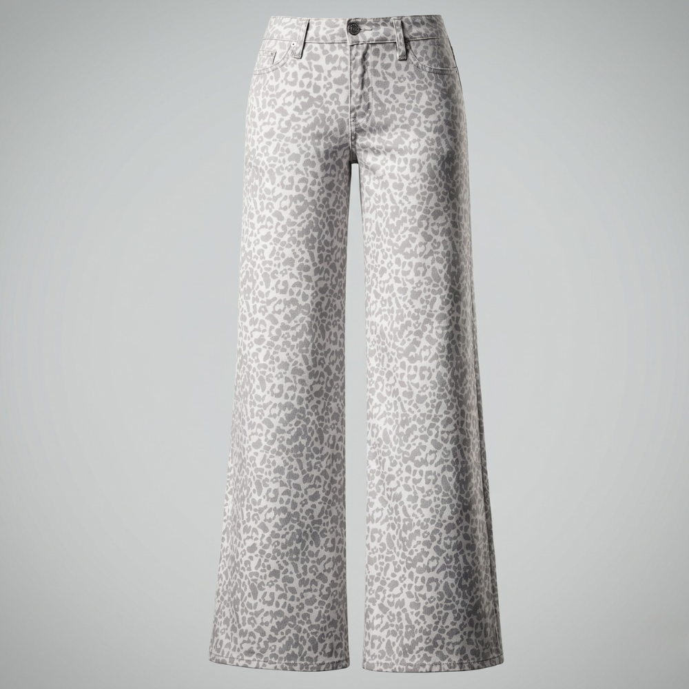 Leopard Print Loose Wide Fit Mid Rise Baggy Jeans For Women 