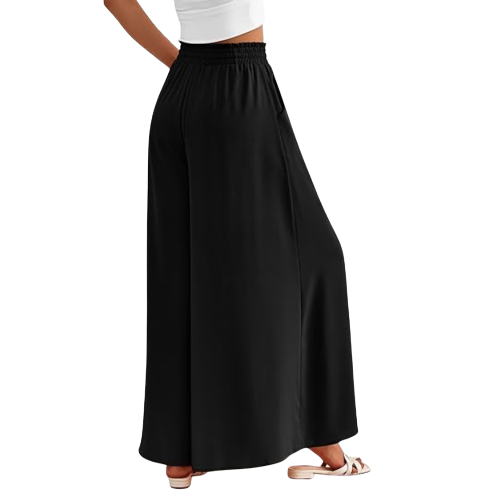 Summer Palazzo Pants With Elastic Fit And Flowy Pockets For Women