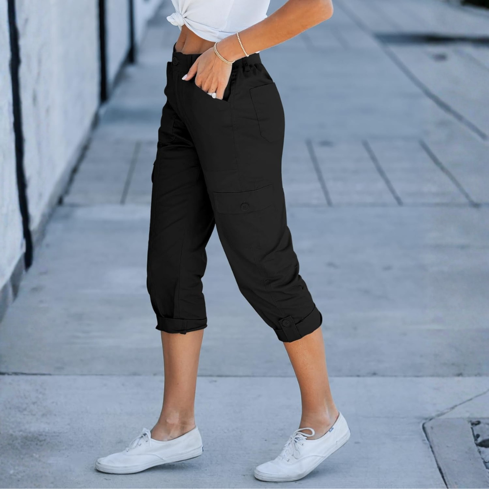 Casual Cargo Capri Pants With Knit Waistband