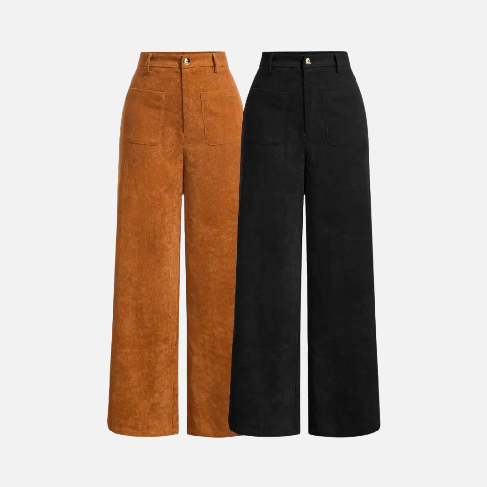 Solid Colored Front Buttoned Wide Leg Pocket Pants