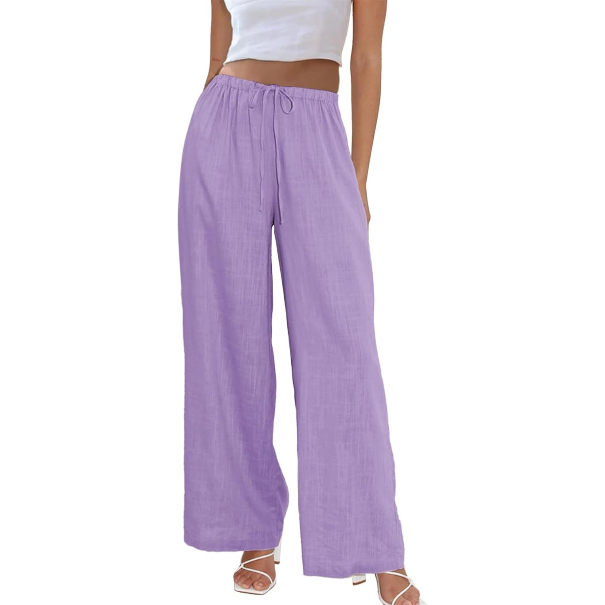 Cotton And Linen Drawstring Wide Leg Palazzo Pants For Women