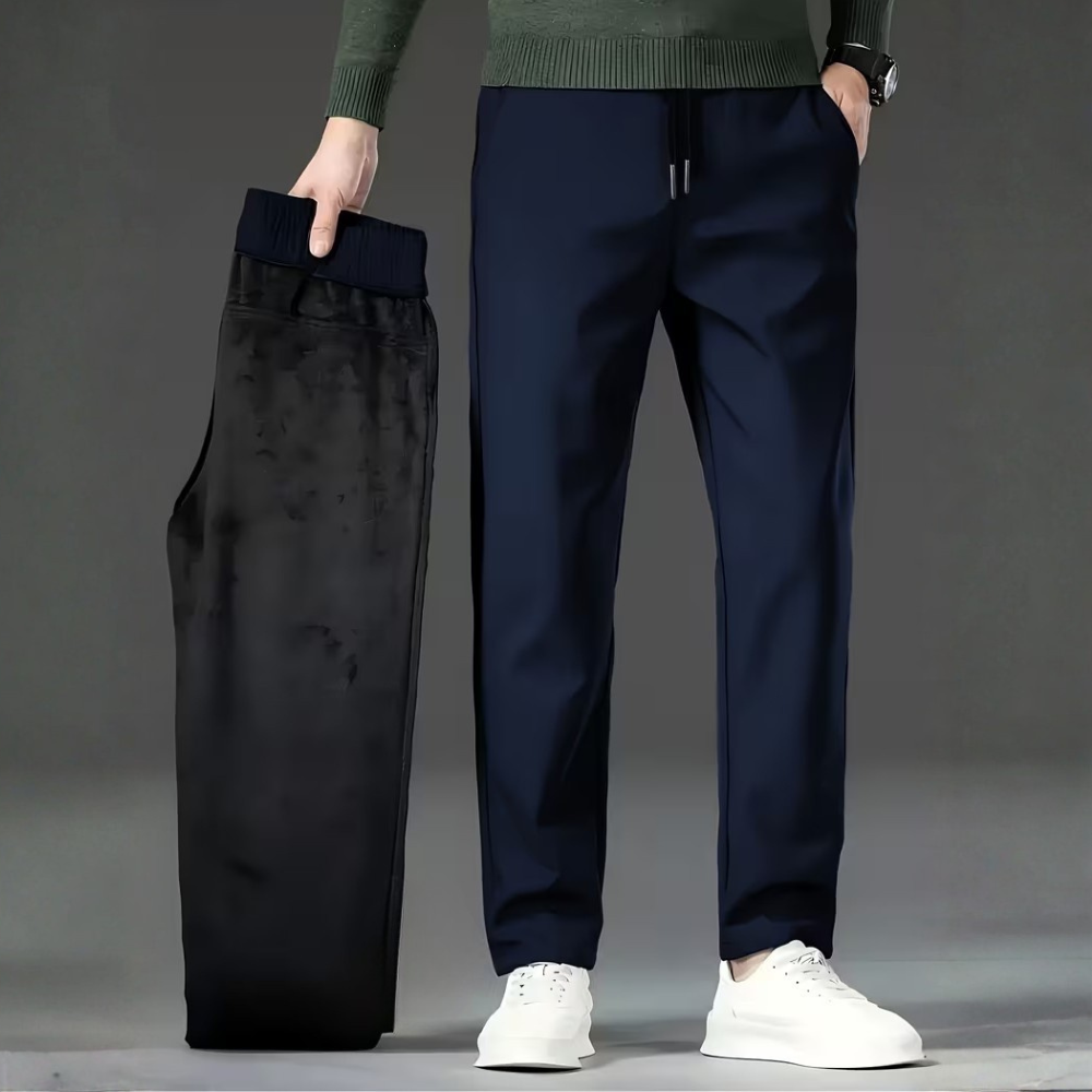Casual Fleece Winter Lined Pants With Drawstring For Men