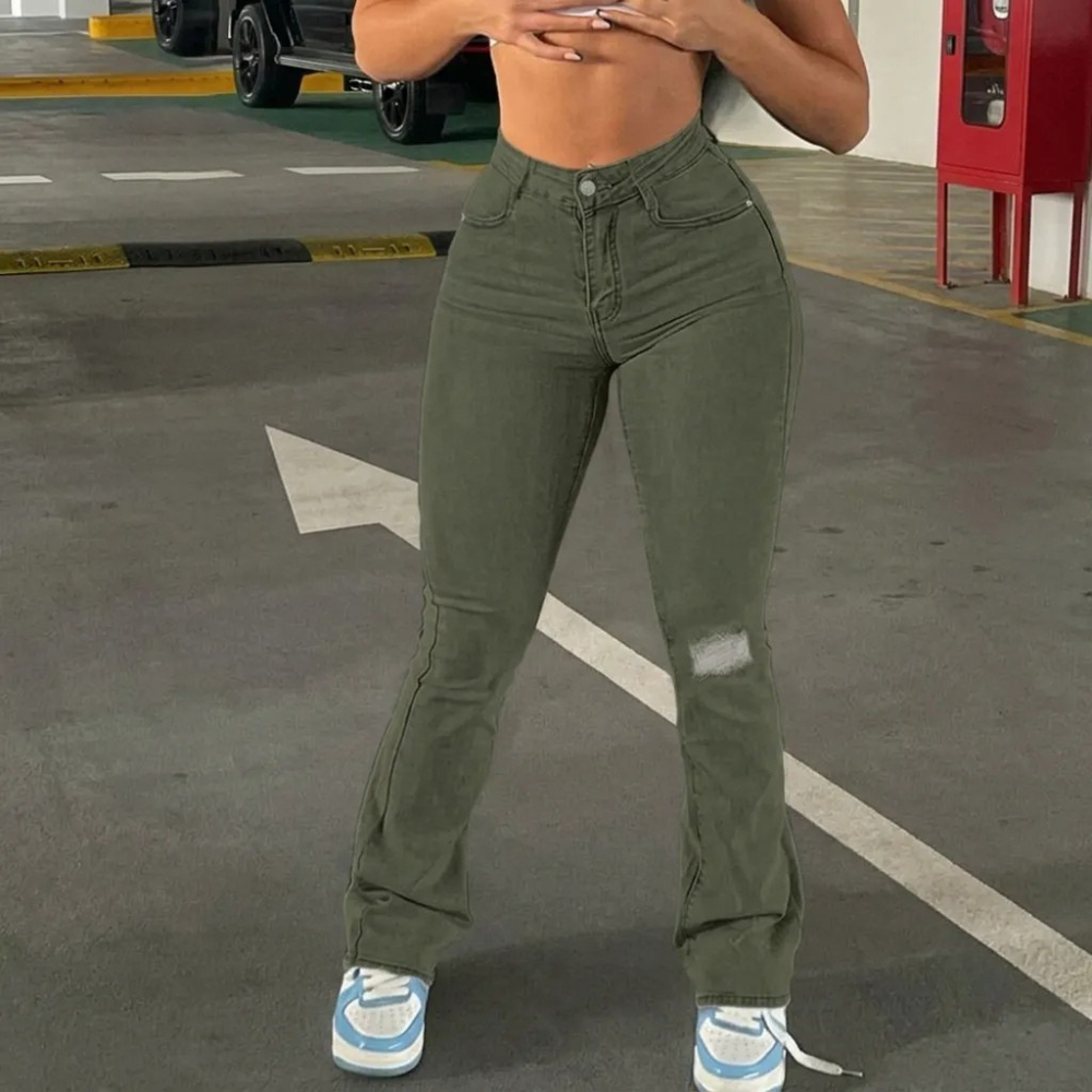 Casual Flared Bell Bottom Streetwear Ripped Jeans For Women