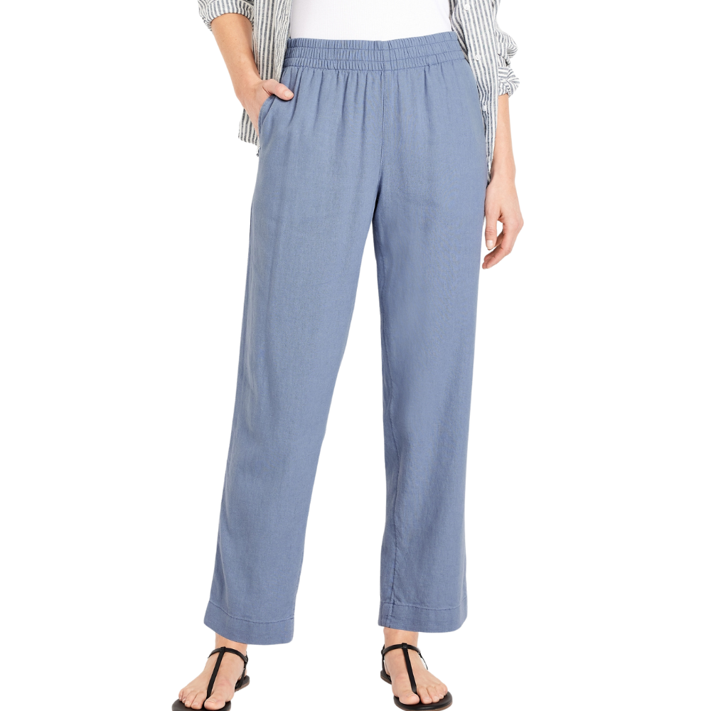High Waisted Linen Blend Straight Ankle Pants-My Comfy Pant