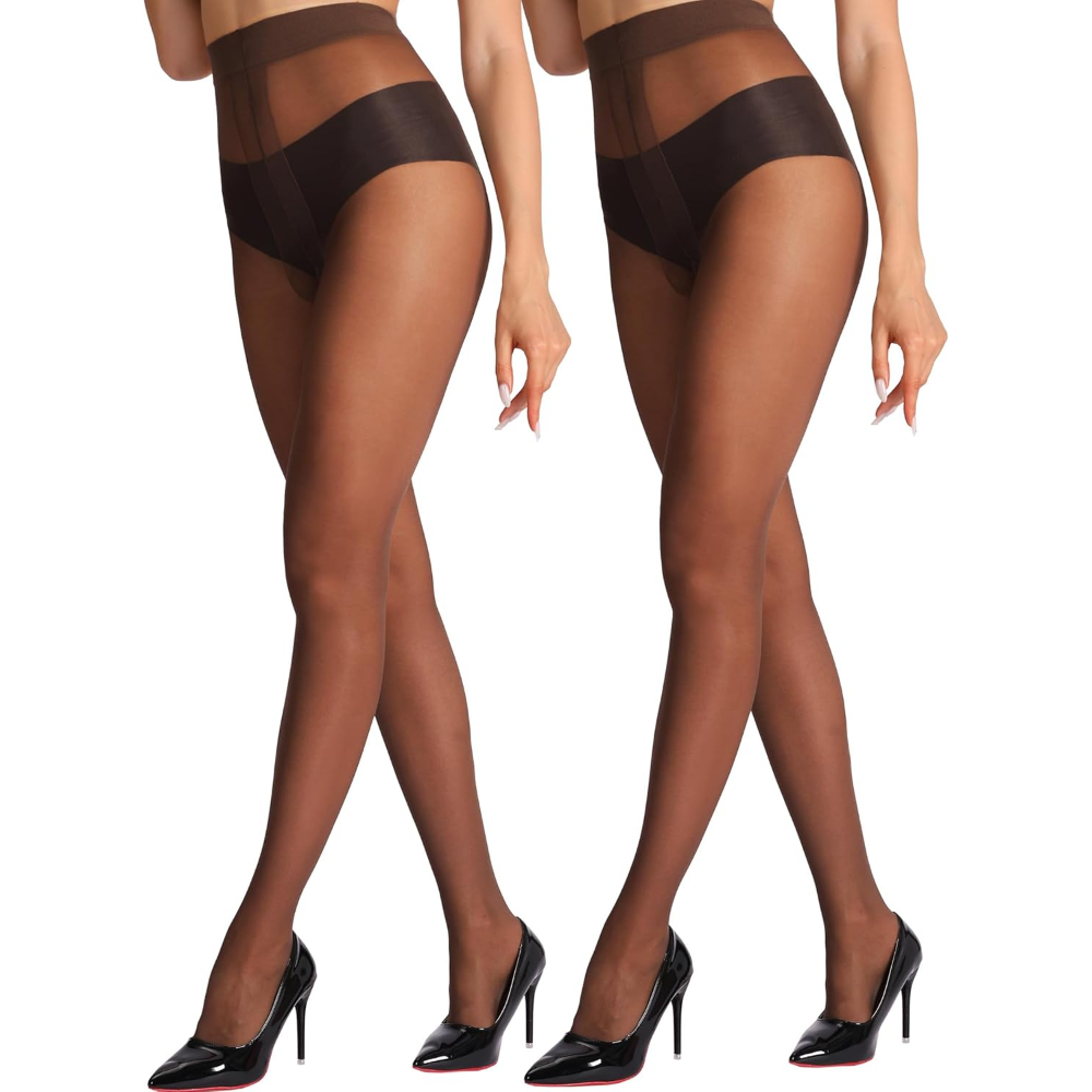 2 Pairs Of Sheer Tights For Women With Reinforced T Crotch And Control Top