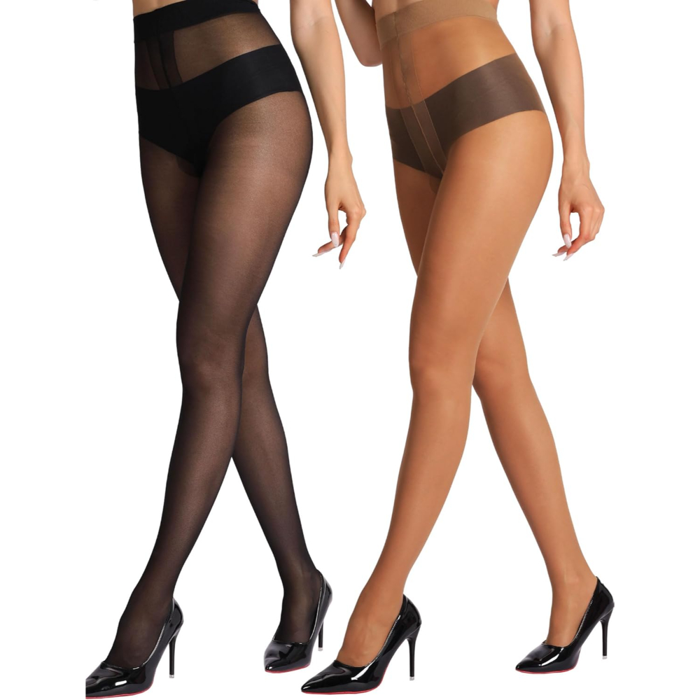 2 Pairs Of Sheer Tights For Women With Reinforced T Crotch And Control Top