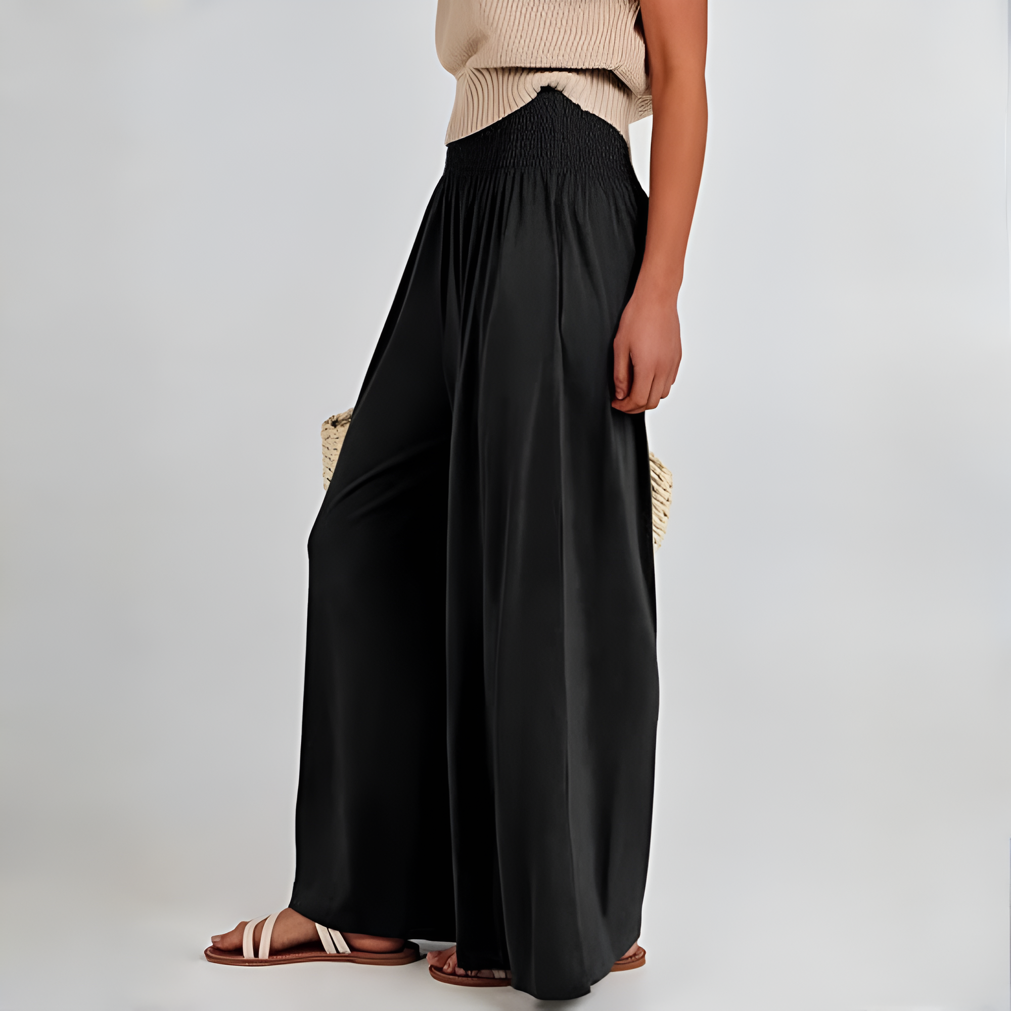 Casual Smocked Waist Wide Shank Pants