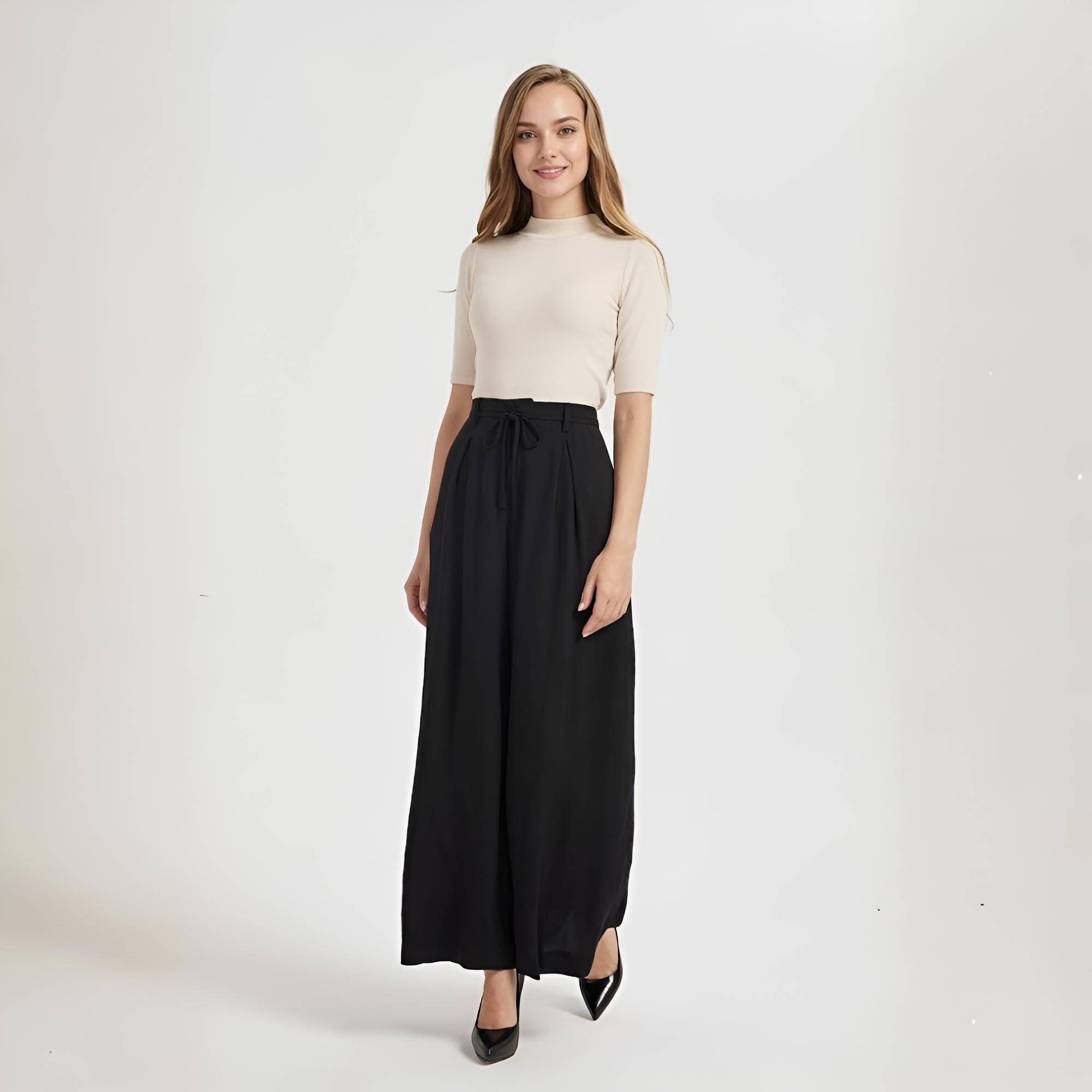 Women High Waist Casual Wide Leg Long Palazzo Pants Trousers Regular SizeHigh Rise Wide Fit Casual Long Palazzo Pants For Women  - Image 4