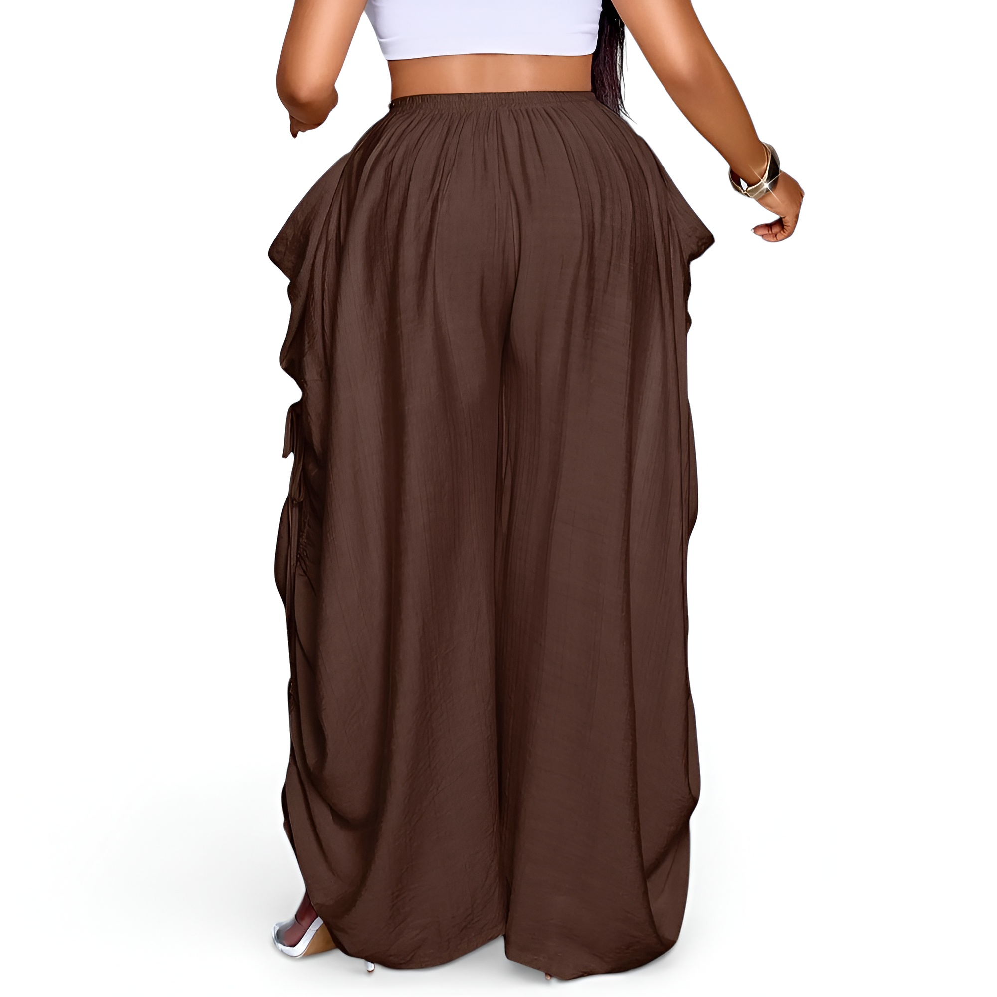 Womens Casual Loose Fit Wide Leg Drawstring Pants