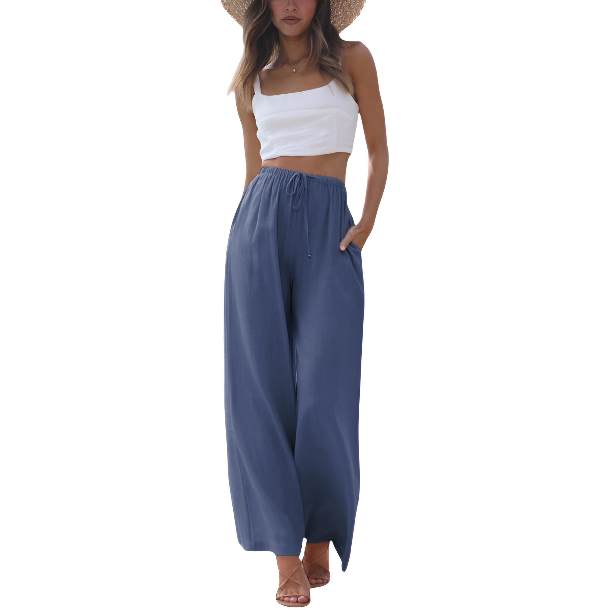 Flowy Summer Wide Fit Beach Palazzo Pants With Pockets For Women