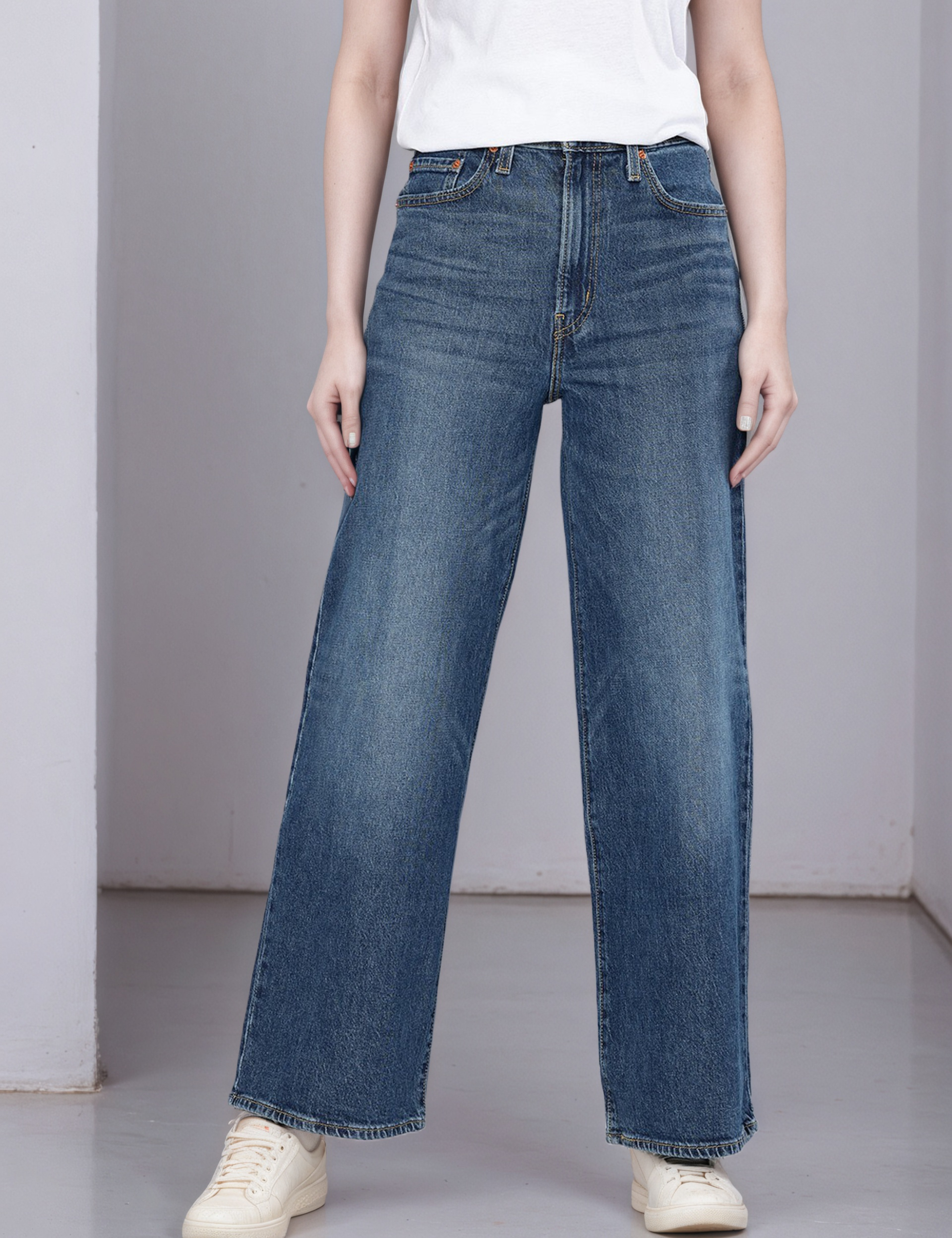 Women Ribcage Wide Leg Light Fade Stretchable Jeans-My Comfy Pant