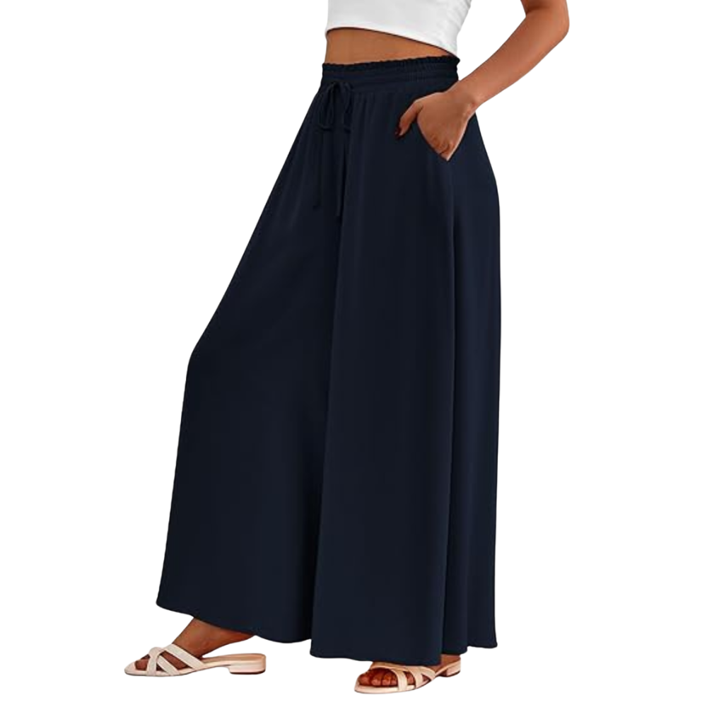 Summer Palazzo Pants With Elastic Fit And Flowy Pockets For Women