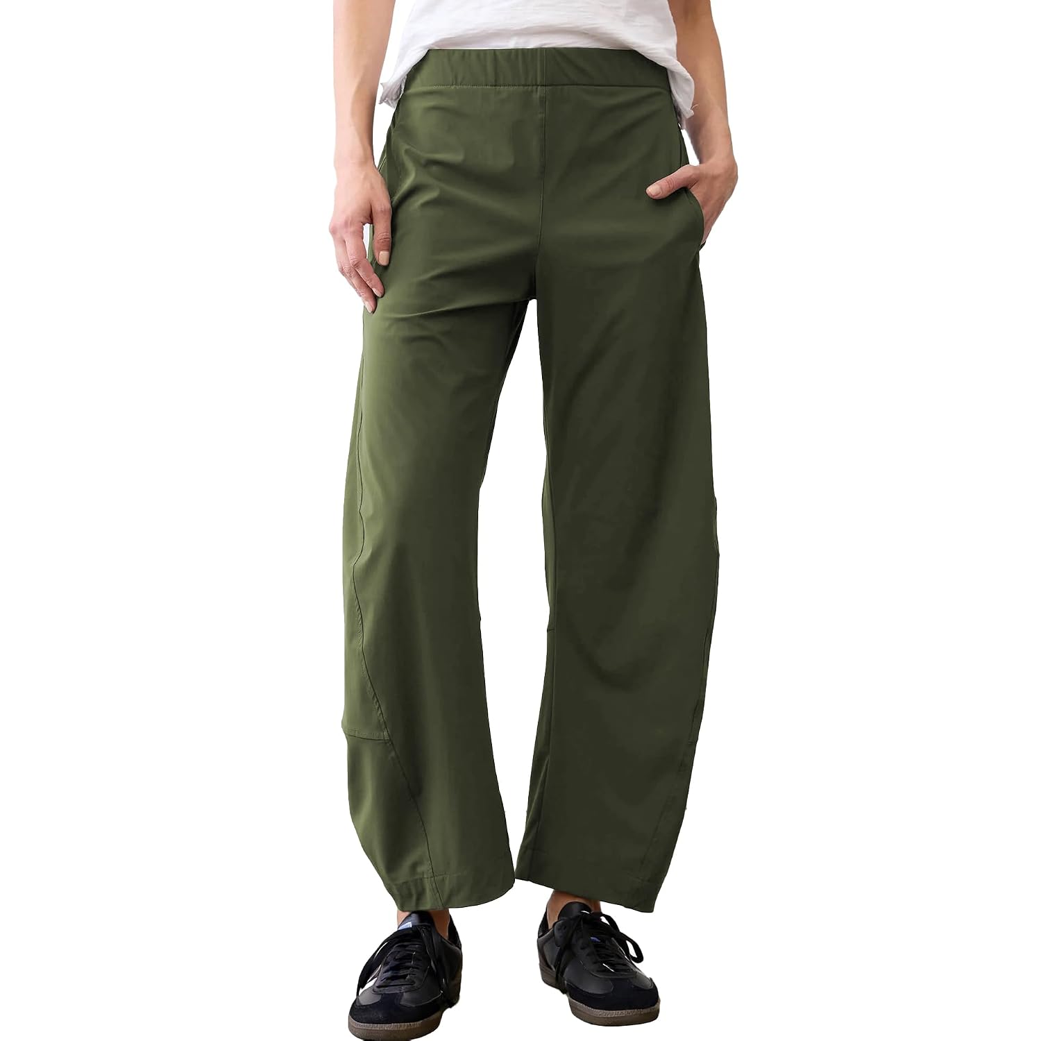 Mid Rise Tapered Pants With Pockets For Women