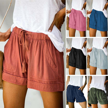 Solid High Waisted Strappy Loose Wide Summer Shorts-My Comfy Pant