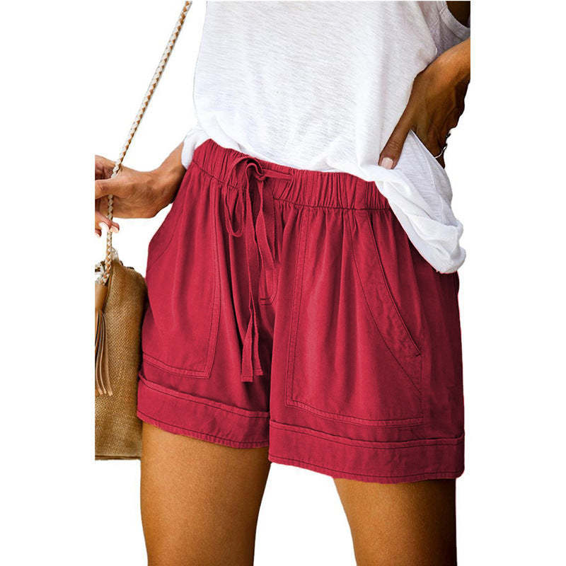 Solid High Waisted Strappy Loose Wide Summer Shorts-My Comfy Pant