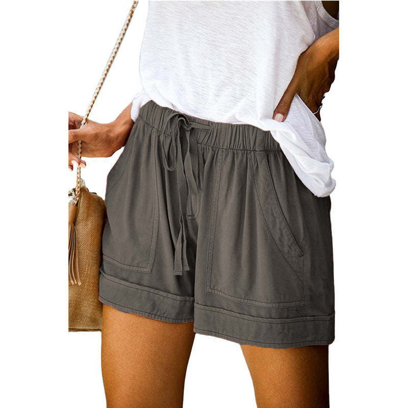 Solid High Waisted Strappy Loose Wide Summer Shorts-My Comfy Pant