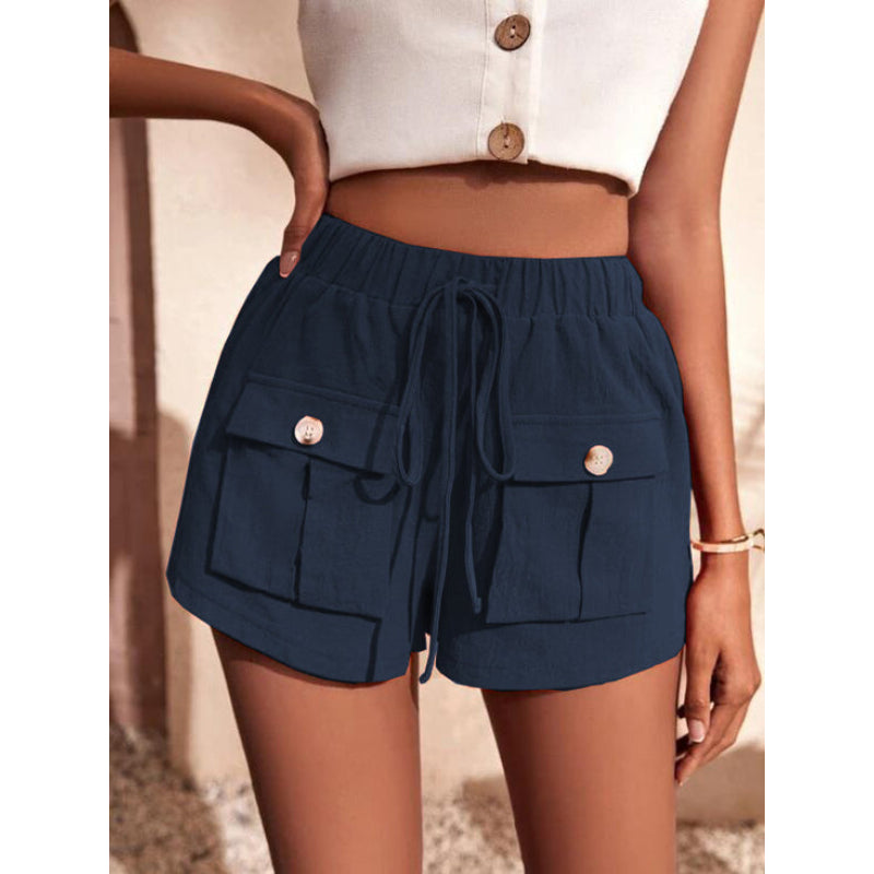 Baggy Mid-Waist Drawstring Straight Shorts-My Comfy Pant