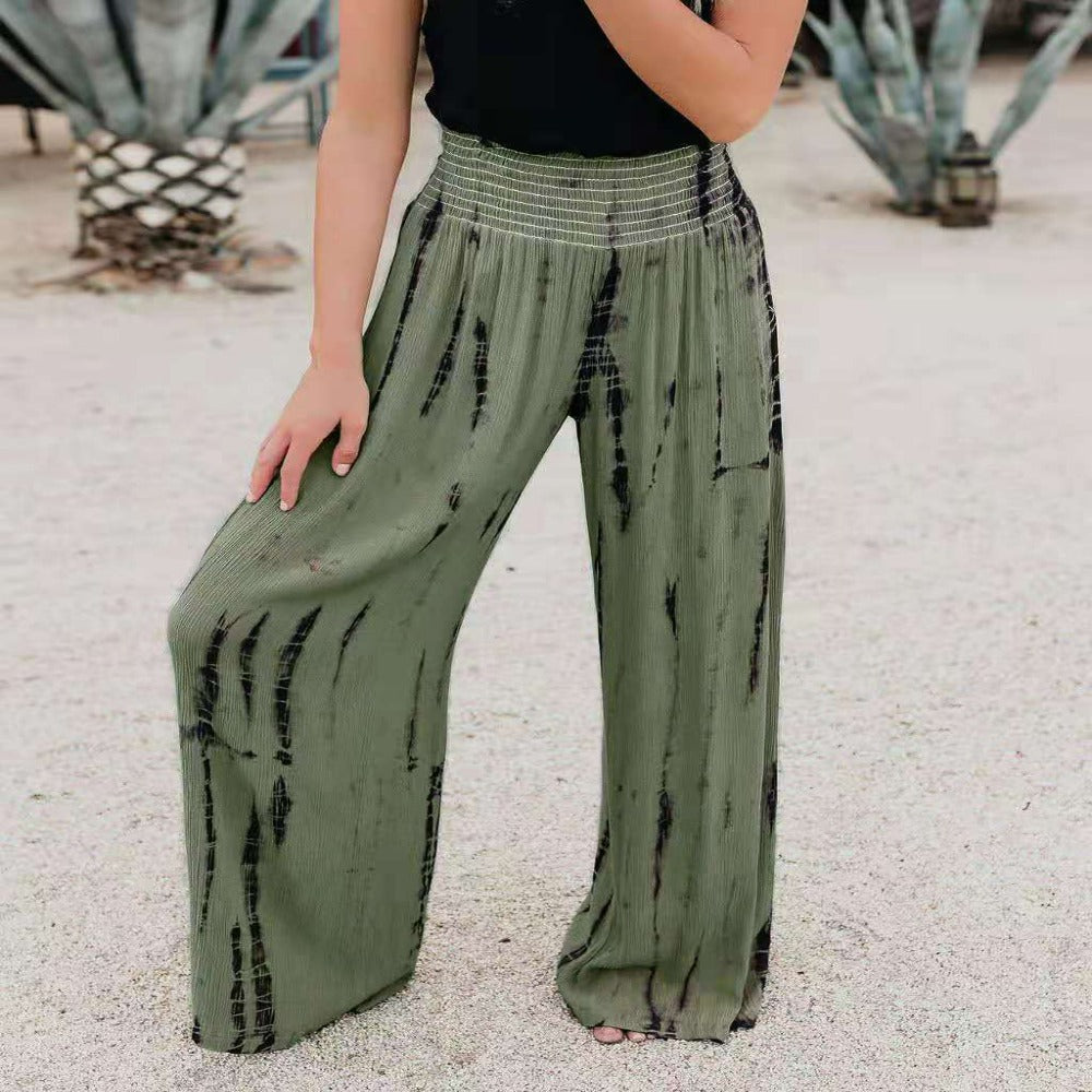 Fashionable Elastic-Waisted Pocket Wide Leg Pants-My Comfy Pant