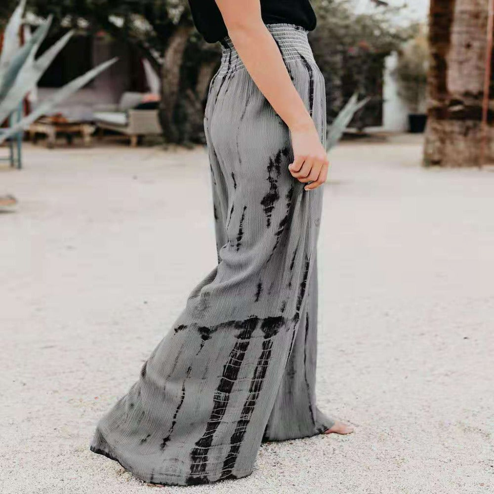 Fashionable Elastic-Waisted Pocket Wide Leg Pants-My Comfy Pant