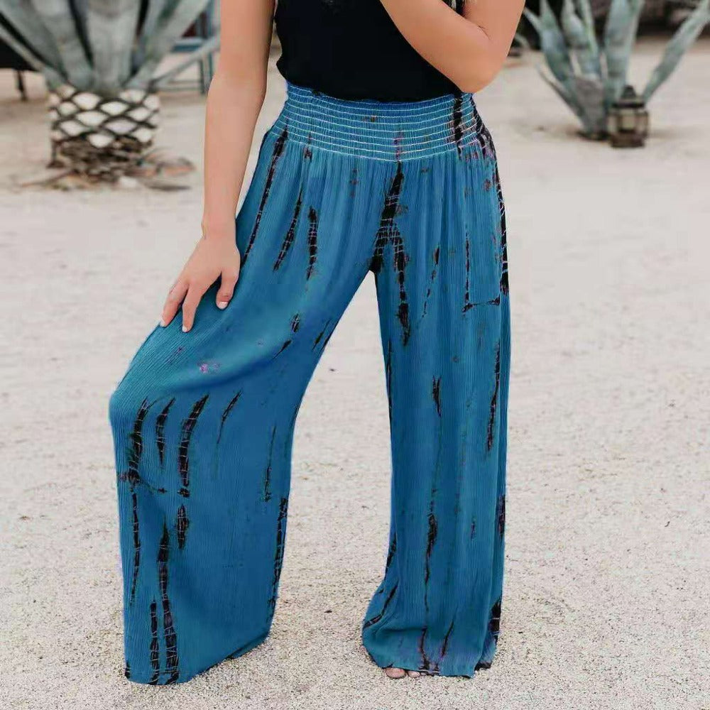 Fashionable Elastic-Waisted Pocket Wide Leg Pants-My Comfy Pant