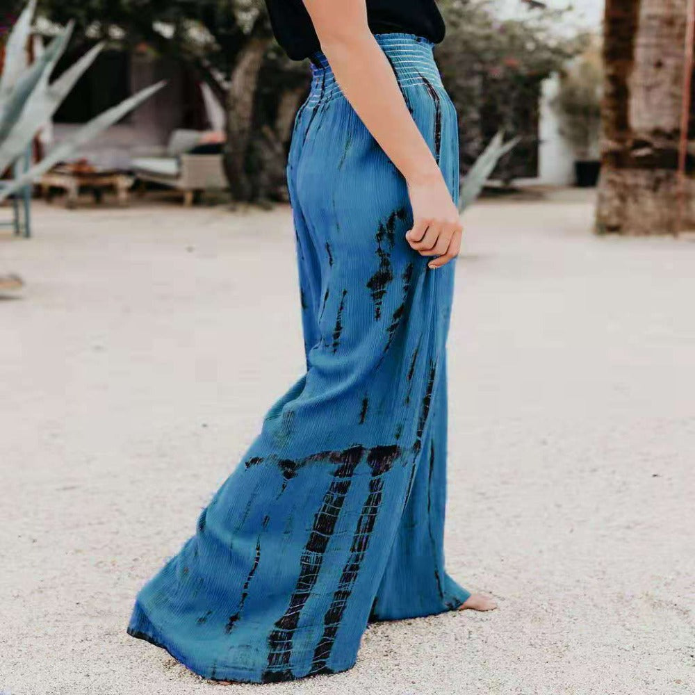 Fashionable Elastic-Waisted Pocket Wide Leg Pants-My Comfy Pant