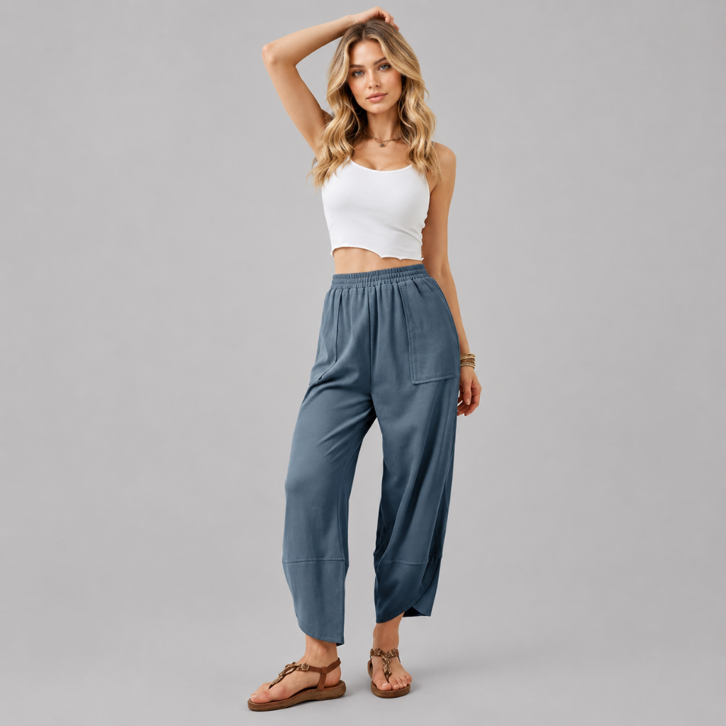 Casual Wide Loose Fit Baggy Beach Pants With Pockets For Women