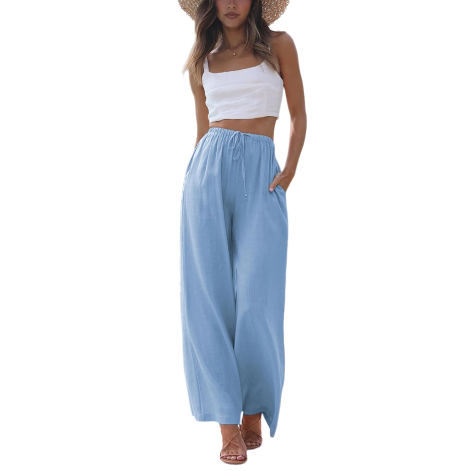 Wide Palazzo Cotton Linen Beach Summer Pants For Women