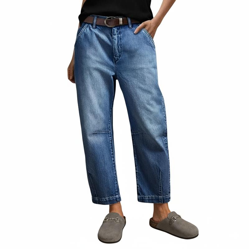 Mid Rise Casual Barrel Stretchy Fit Jeans For Women
