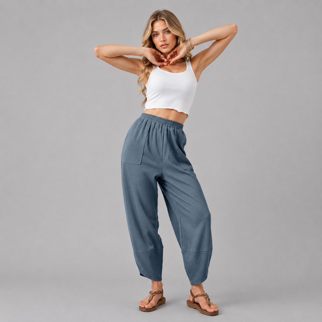 Casual Wide Loose Fit Baggy Beach Pants With Pockets For Women