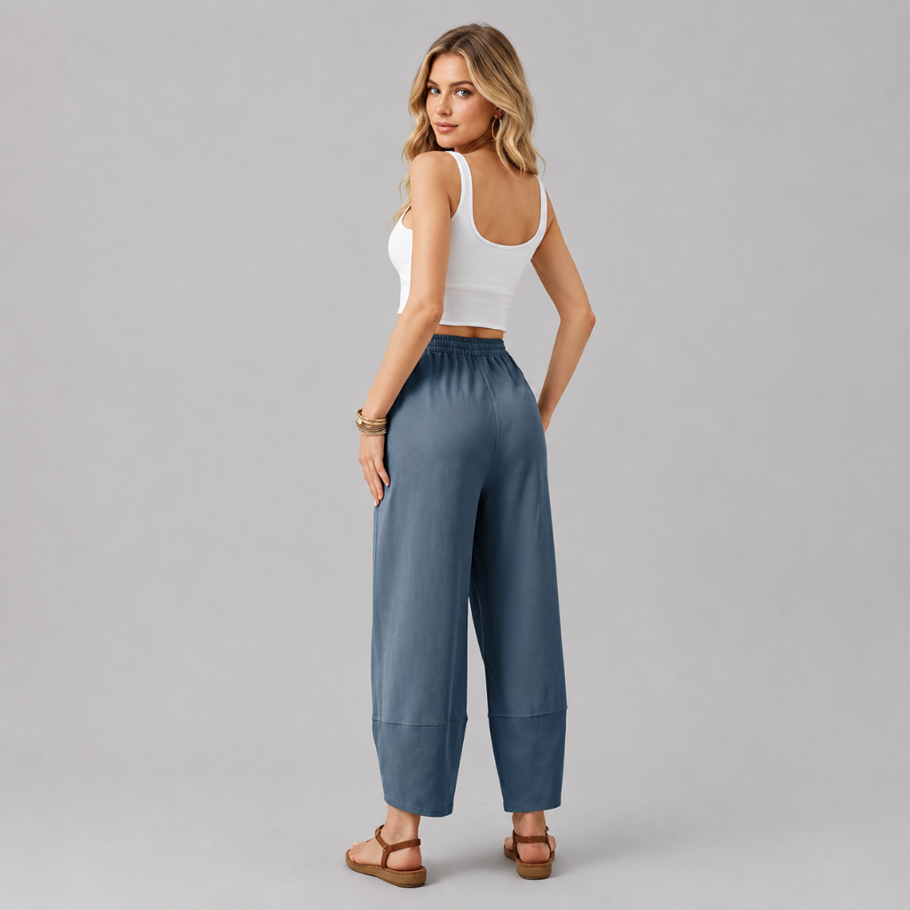 Casual Wide Loose Fit Baggy Beach Pants With Pockets For Women