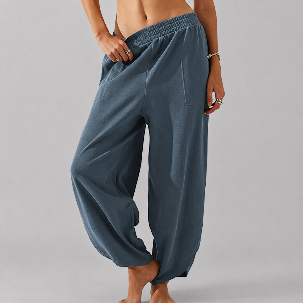 Casual Wide Loose Fit Baggy Beach Pants With Pockets For Women