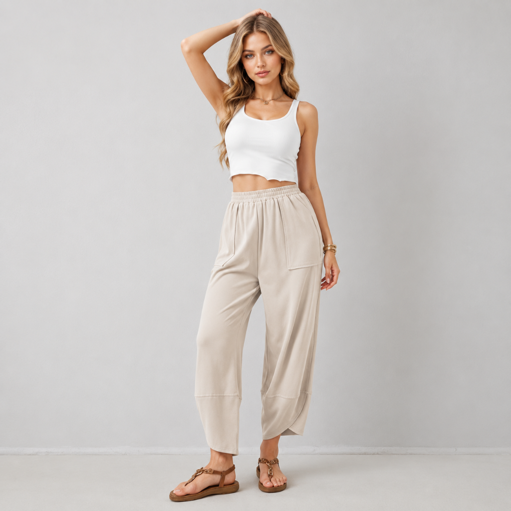 Casual Wide Loose Fit Baggy Beach Pants With Pockets For Women