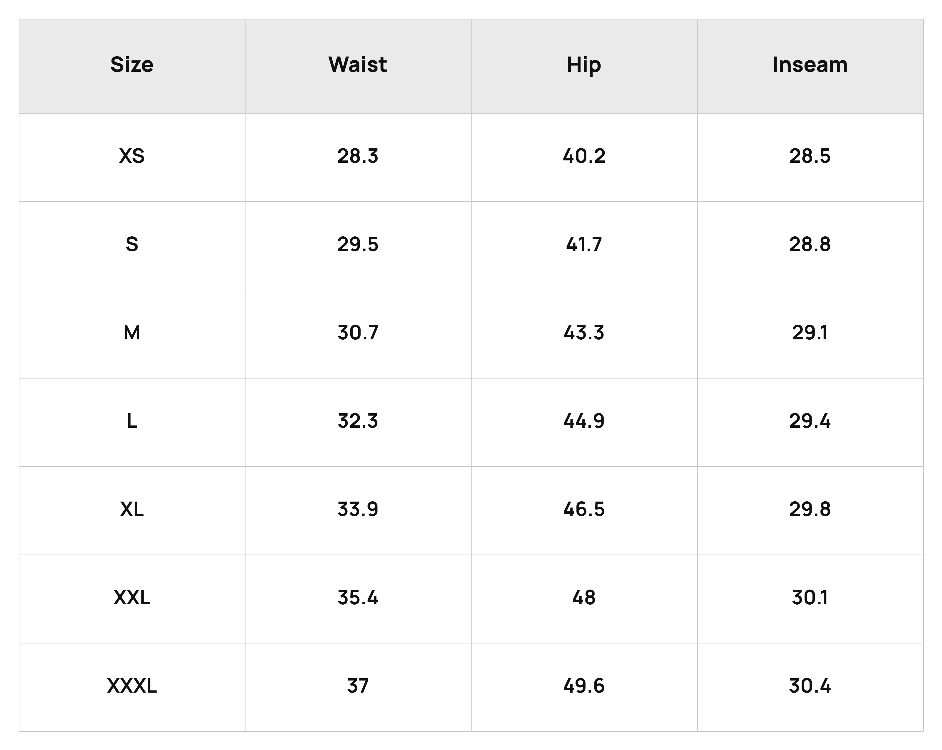 Size Chart