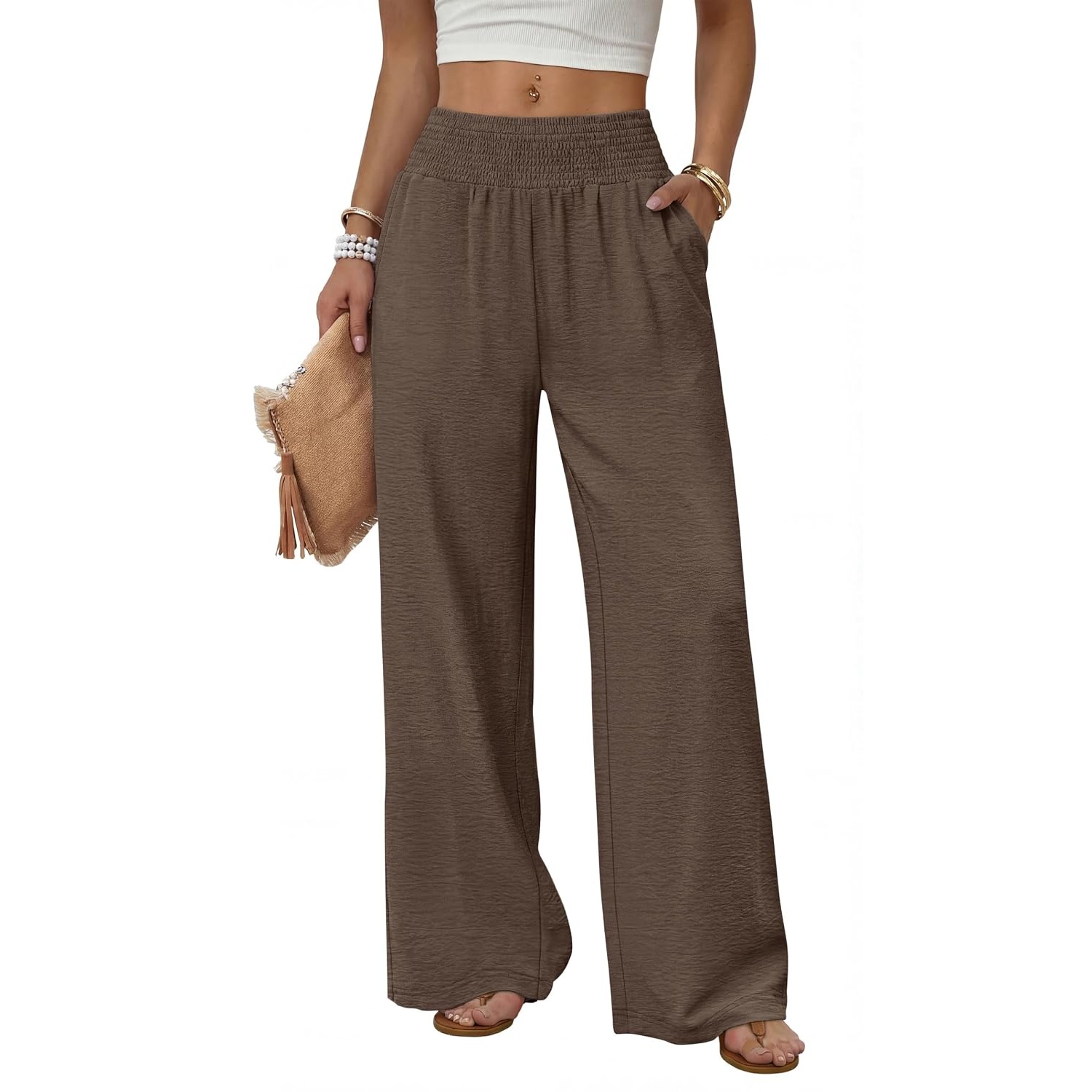 Casual Lounge Wide Flowy High Pants For Women